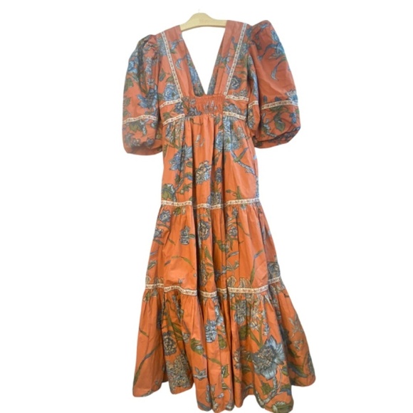Love the Label Dress Puff- Sleeved Tiered Midi dress in Orange Size XS - Picture 2 of 9